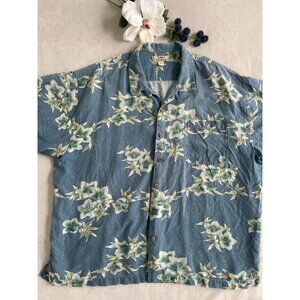 Tommy Bahama Mens XXL Blue Hawaiian Bahama Floral 100% Silk Button Shirt Y2K